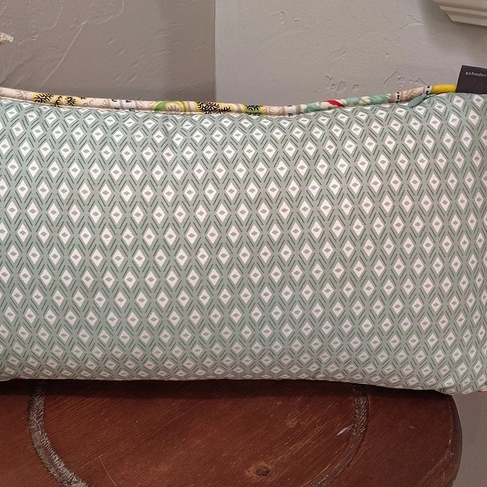 Echo Design Rectangle Throw Pillow Green Diamond Print w 4 Corner Tie Accents